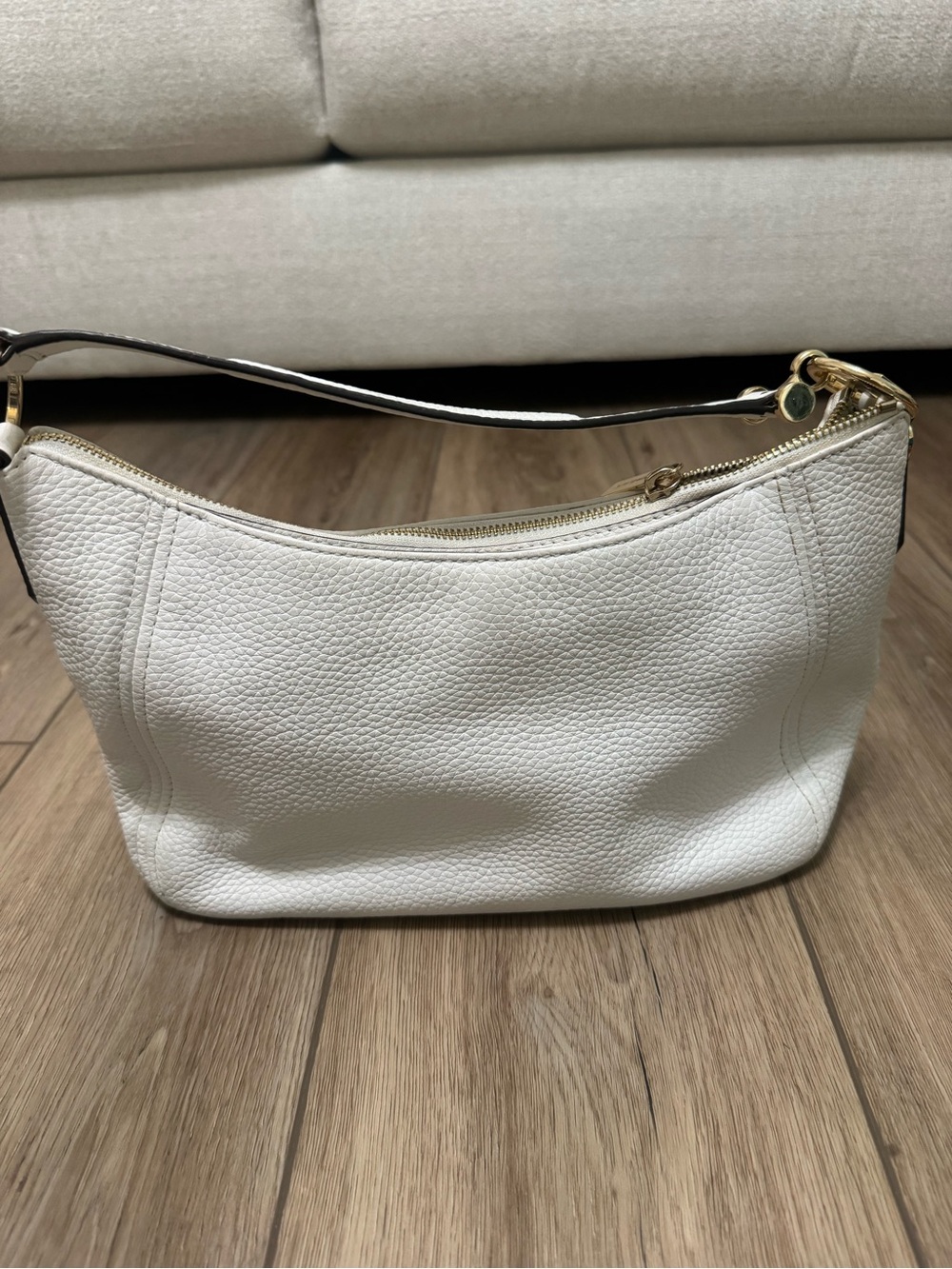 Michael Kors White Pebbled Leather Shoulder Hobo with Gold Hardware